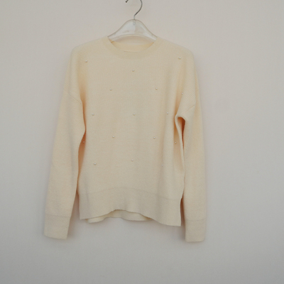 拉系列SM正品断码女秋冬优雅钉珠圆领宽松舒柔针织毛衣4A3343米色