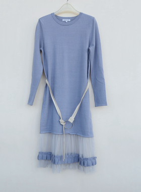 CC系列S/M专柜正品 女春秋舒滑过膝细毛线针织卫衣裙2C330032浅蓝