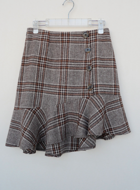 拉系列SM专柜断码女冬轻盈保暖毛呢外搭半身裙短裙6A2001格子混色