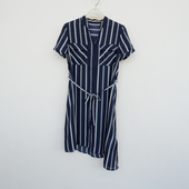 拉系列 裙5A7667条纹混色 衬衫 S专柜断码 女夏薄透乔其纱A型短袖