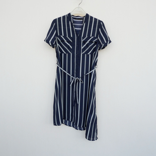 拉系列/S专柜断码女夏薄透乔其纱A型短袖衬衫裙5A7667条纹混色