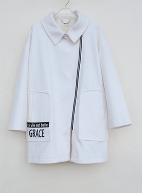 拉系列S/M/L专柜正品 女冬都市休闲宽松羊毛毛呢外套8B5685白色