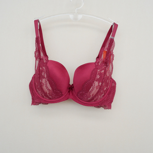 4女光面蕾丝聚拢文胸EF0949暗红 安系列70C75A正品 断码
