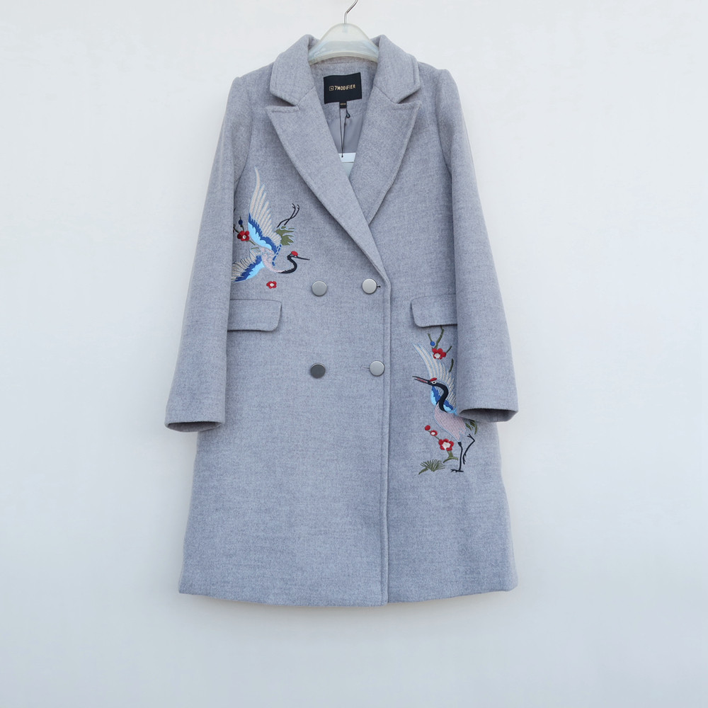 拉系列专柜正品女冬季中长甜酷绣花厚羊毛混纺毛呢外套8B9436浅灰,女装/女士精品,毛呢外套,淘宝优惠券,粉丝福利购,淘宝优惠卷