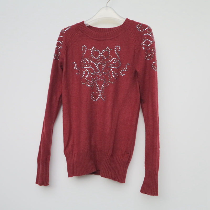 艾格淘特断码暗红色混纺圆领毛衣