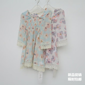 艾格淘特XS 4E4239 套头衬衫 S专柜断码 女春秋甜美蕾丝印花七分袖