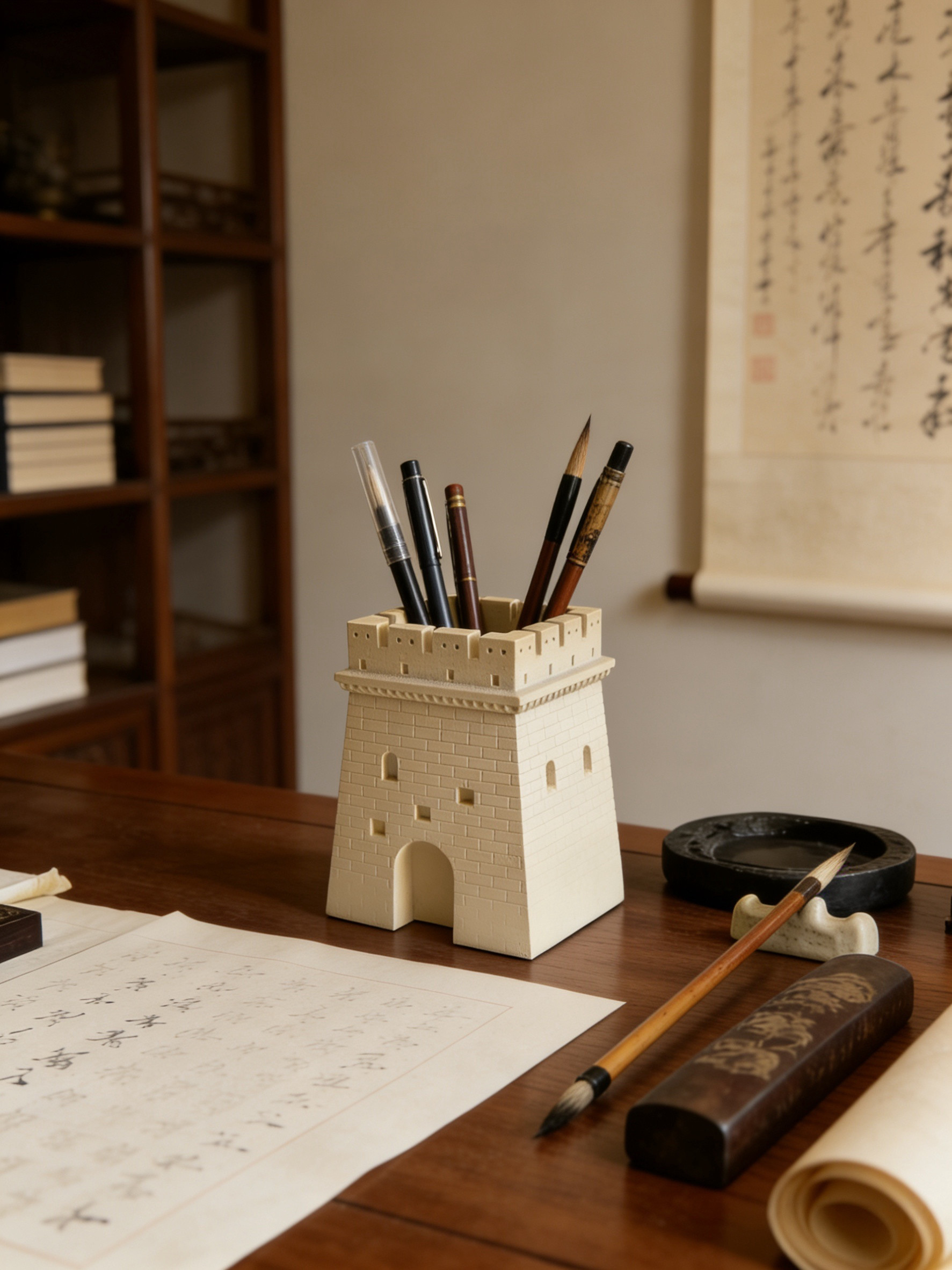 长城烽火台模型摆件学生桌面收纳笔筒创意中式办公室摆件装饰品 - 实物图