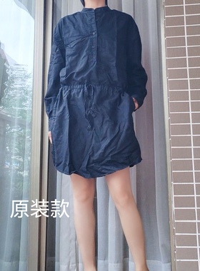 加拿大wilfred洗水黑色棉麻质女士立领衬衣裙连衣裙4成亚麻