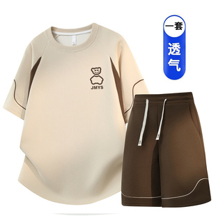 青少年夏季套装男生高中初中生冰丝速干短袖t恤大童休闲运动衣服