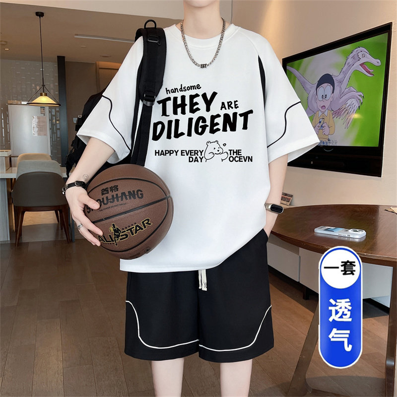 美式复古短袖t恤男夏季薄款条纹织带足球风体恤高街重磅情侣上衣T