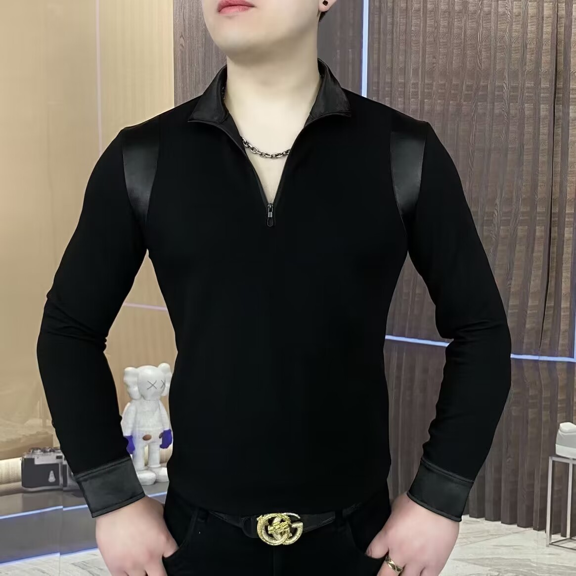 长袖T恤男士秋季新款欧版高品质抖音同款半拉链卫衣打底衫轻奢服