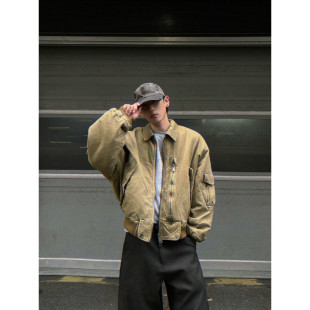 青少年休闲潮特染重磅bomber复古MA1棉服夹克外套冬男潮短宽上衣