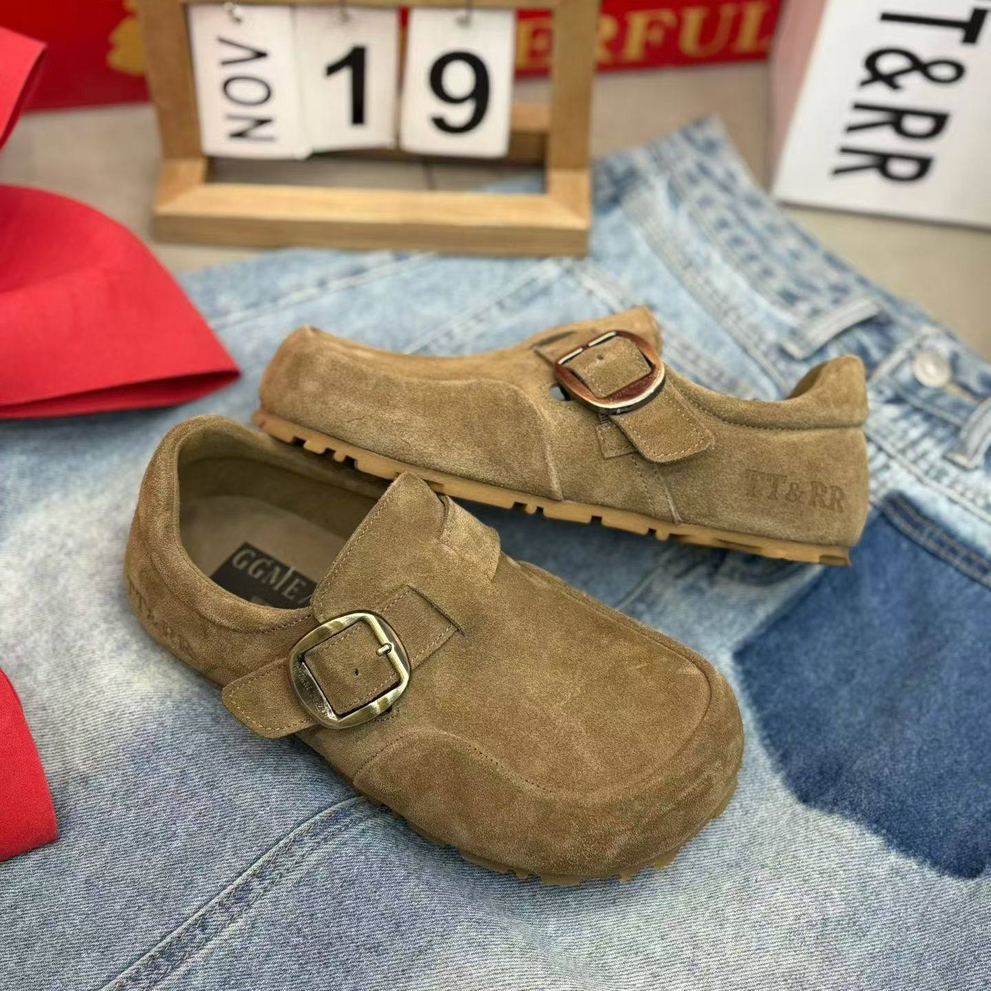 真皮勃肯鞋女平底懒人鞋2026春季新款磨砂皮复古豆豆鞋大头丑萌鞋,女鞋,勃肯鞋/软木鞋,淘宝优惠券,粉丝福利购,淘宝优惠卷