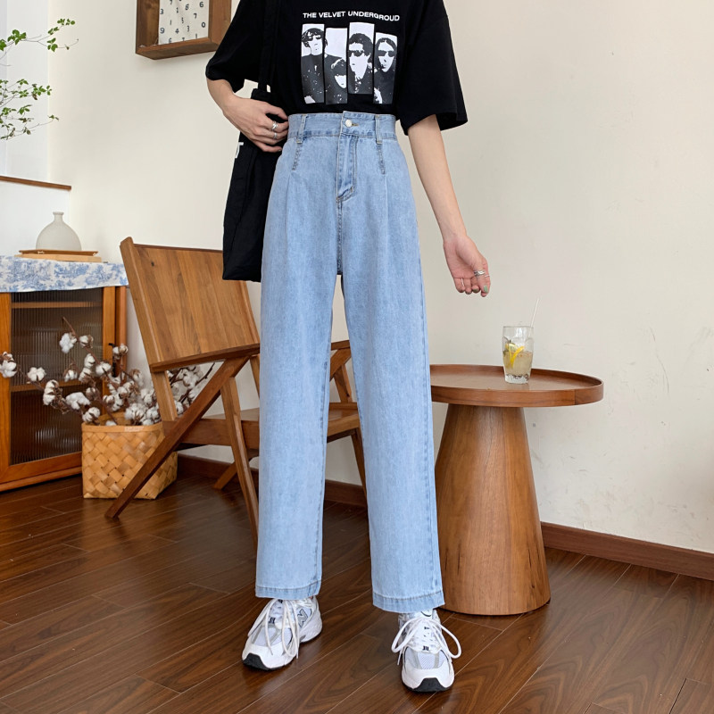 Real shot real price new Korean high waist straight tube drop wide leg skinny jeans in spring