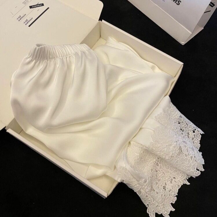 高定水溶蕾丝花边冰雪丝睡衣女春秋季长袖长裤家居服两件套装