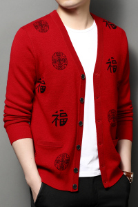 F3591钱塘2020-1秋冬精品男士100%羊毛长袖毛衫休闲开衫提花P200图片