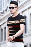 B8520钱塘2020-1夏季男士时尚短袖条纹纯棉半袖T恤男装休闲P57，男装T恤，钱塘207-1