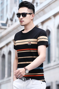 B8520钱塘2020-1夏季男士时尚短袖条纹纯棉半袖T恤男装休闲P57图片