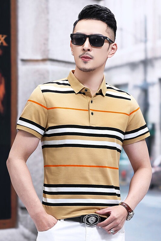 B21872钱塘2020-1夏季男士条纹短袖polo衫T恤翻领男装商务休闲P62,男装T恤,钱塘207-1