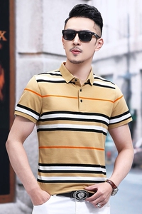 B21872钱塘2020-1夏季男士条纹短袖polo衫T恤翻领男装商务休闲P62图片