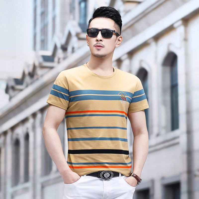 B8520钱塘2020-1夏季男士时尚短袖条纹纯棉半袖T恤男装休闲P57图片