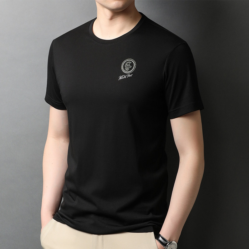 F2567钱塘2020-1桑蚕丝流行夏季男士圆领短袖基础T恤青春冰丝P50图片