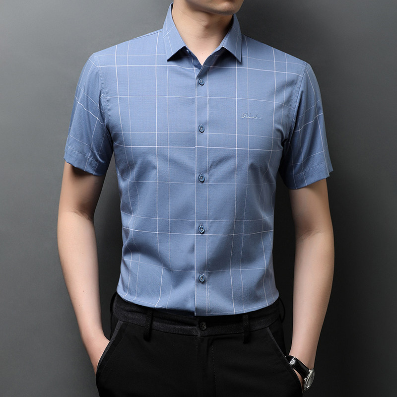 J379钱塘2020-1格子夏季男士休闲短袖衬衫流行衬衣宽松半袖图片