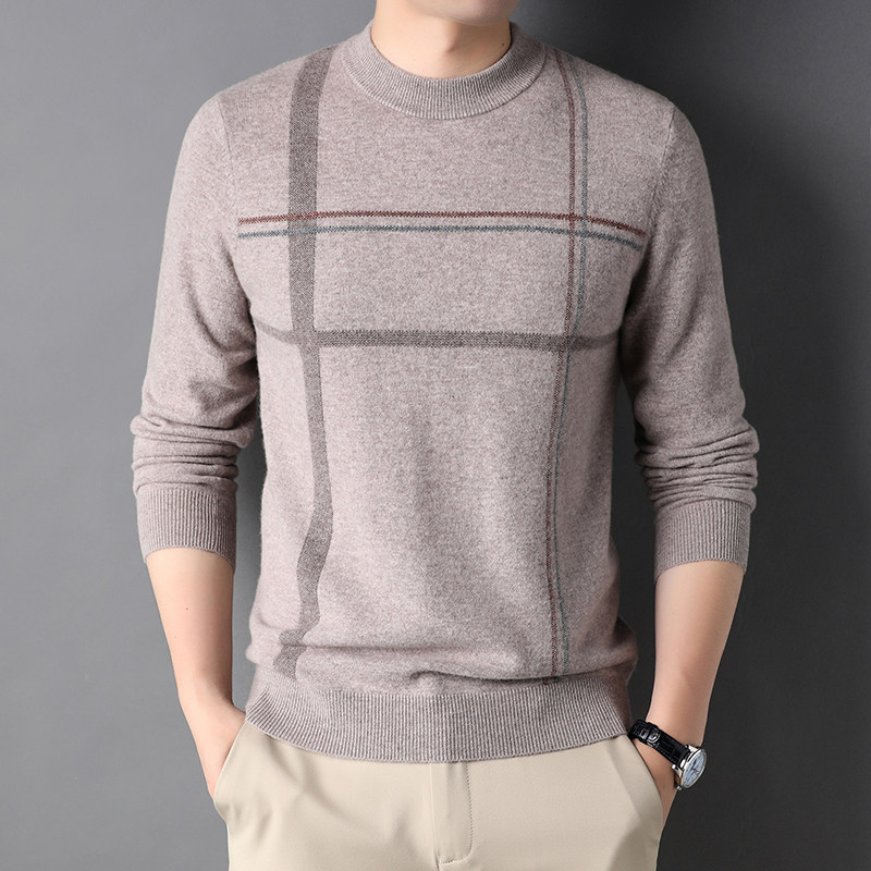 J750钱塘2020-1冬季毛衣打底衫100%羊毛圆领休闲男士长袖P145图片