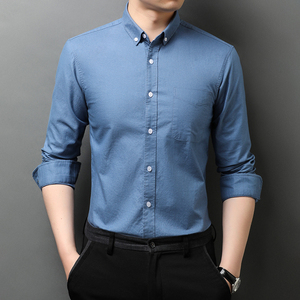 J115钱塘2020-1常年款纯棉衬衣尖领男士长袖高端休闲衬衫纯色P55图片