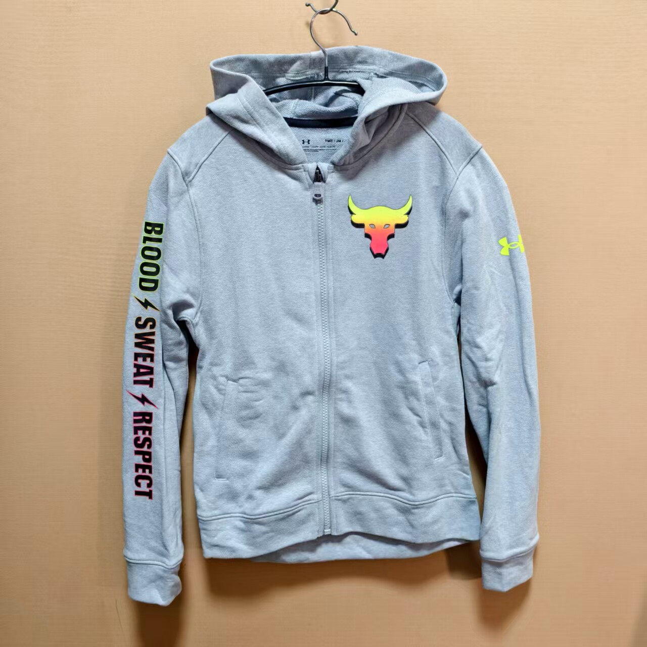 安德玛儿童男童春秋季针织外套连帽卫衣外套牛头强森系列断码处理