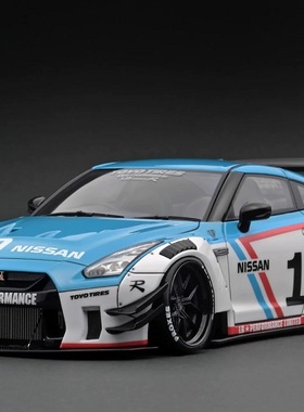 1/18 LB-WORKS 日產戰神GT-R R35 type 2白/藍色樹脂跑車模型擺件
