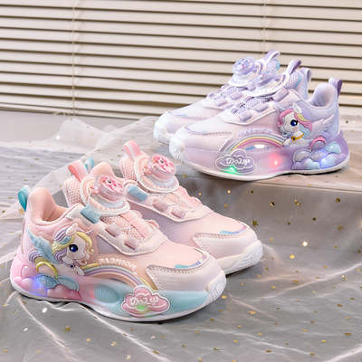 女童运动鞋小马亮灯网鞋