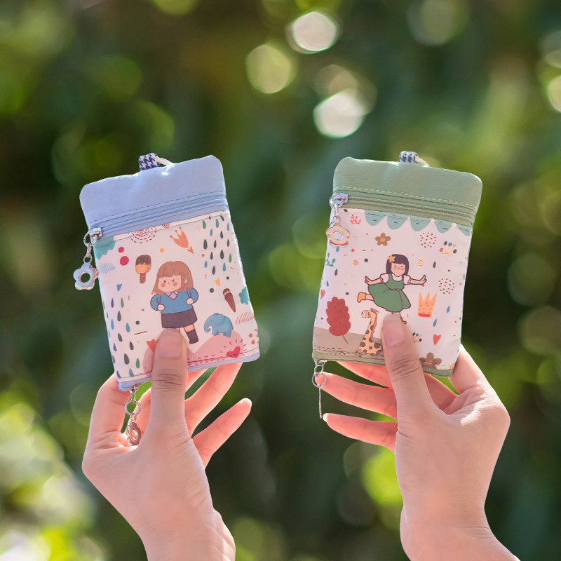 钥匙收纳包女抽拉式布艺随身锁匙零钱卡包迷你可爱通用汽车钥匙包