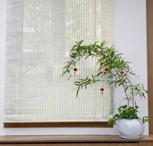 宋氏美学米色麻草卷帘禅意背景罗马帘茶室隔断屏风挂帘装饰遮阳帘
