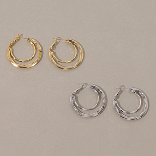浮漾FLOAT简约圆圈耳饰女法式 通勤多层双圈金属素圈耳圈耳夹耳钉
