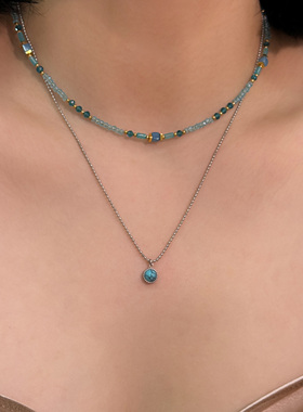 FLOAT浮漾新中式天然石米珠项链女气质手作清新蓝绿串珠锁骨链