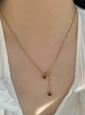 浮漾红色爱心法式复古项链