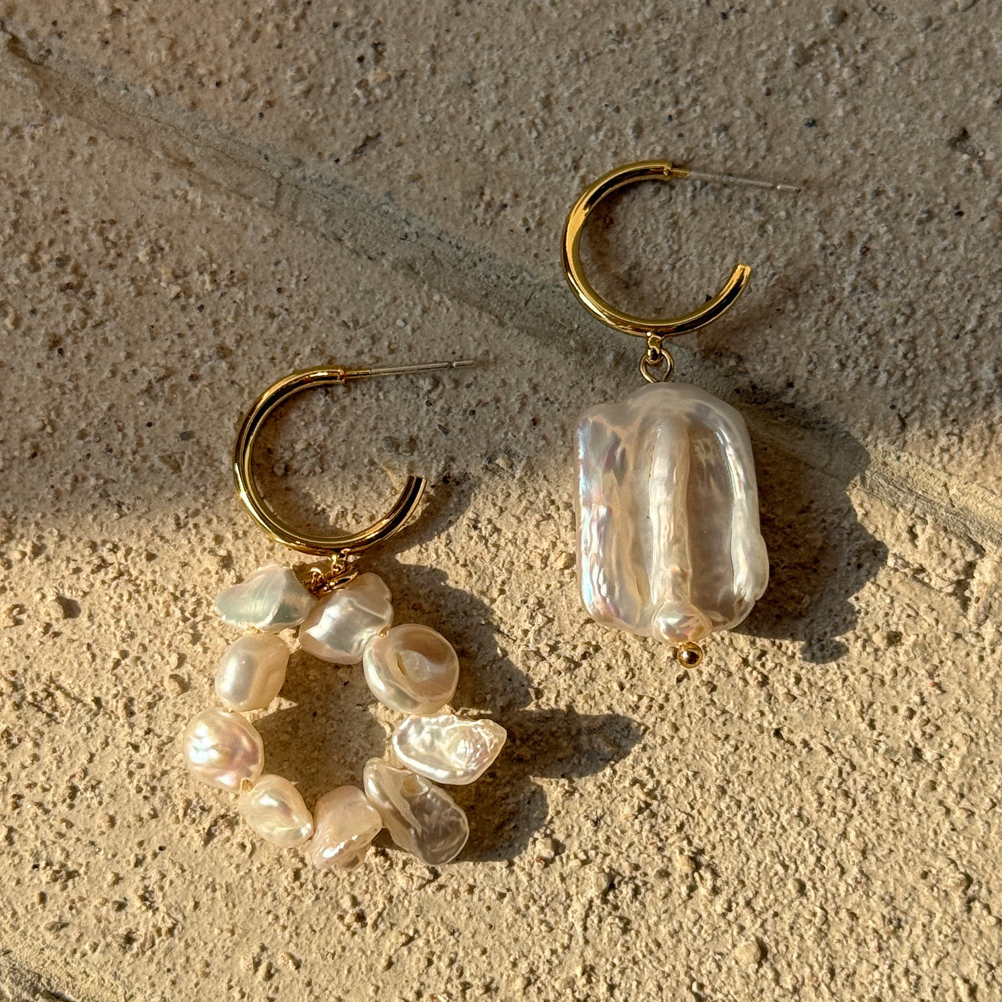 浮漾巴洛克珍珠不对称耳环耳夹