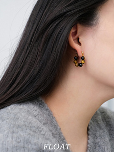 浮漾FLOAT复古老钱风虎眼石串珠耳环女新中式 美拉德配色耳环耳夹