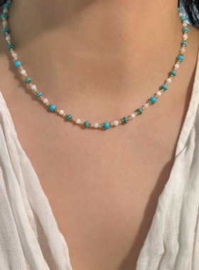 浮漾中古风湖蓝色串珠项链