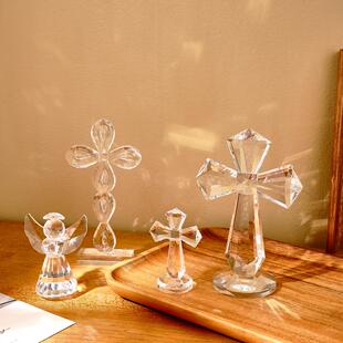 创意爱心天使和十字棱镜造型水晶玻璃装 饰工艺品橱窗书房小摆饰