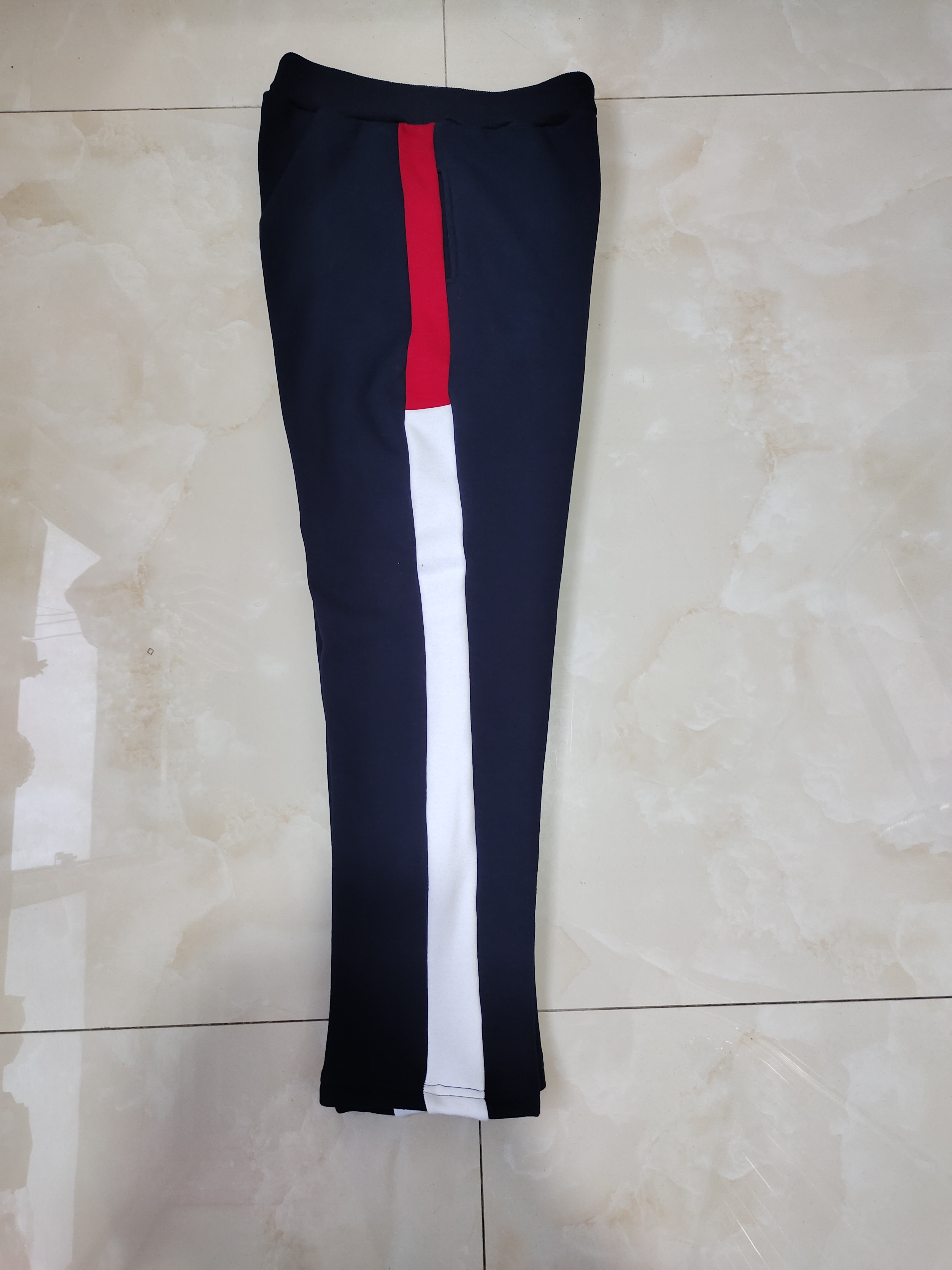 CUSTOM-MADE SPRING AUTUMN AND WINTER SCHOOL PANTS FOR BOYS AND GIRLS THE SAME SWEATPANTS NAVY BLUE STITCHING RED AND WHITE WIDE BAR FLEECE SWEATPANTS