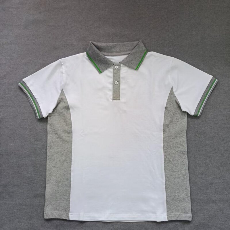 定做夏季男女校服同款运动短袖白色拼接中灰短袖翻领T恤衫POLO衫图片