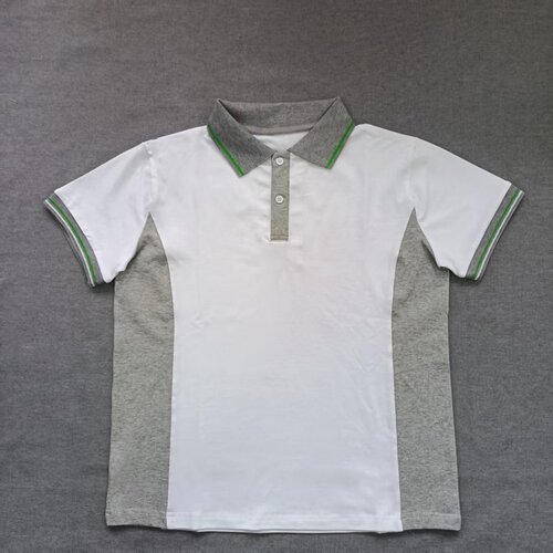 定做夏季男女校服同款运动短袖白色拼接中灰短袖翻领T恤衫POLO衫