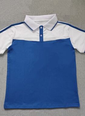 定做夏季男女校服同款运动短袖宝蓝拼白色短袖翻领休闲T恤POLO衫
