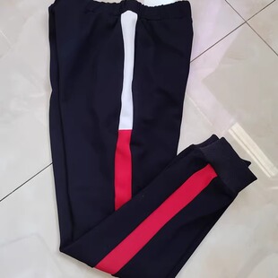定做春秋冬男女校裤同款运动裤藏蓝色拼接红白一道杠加绒运动裤