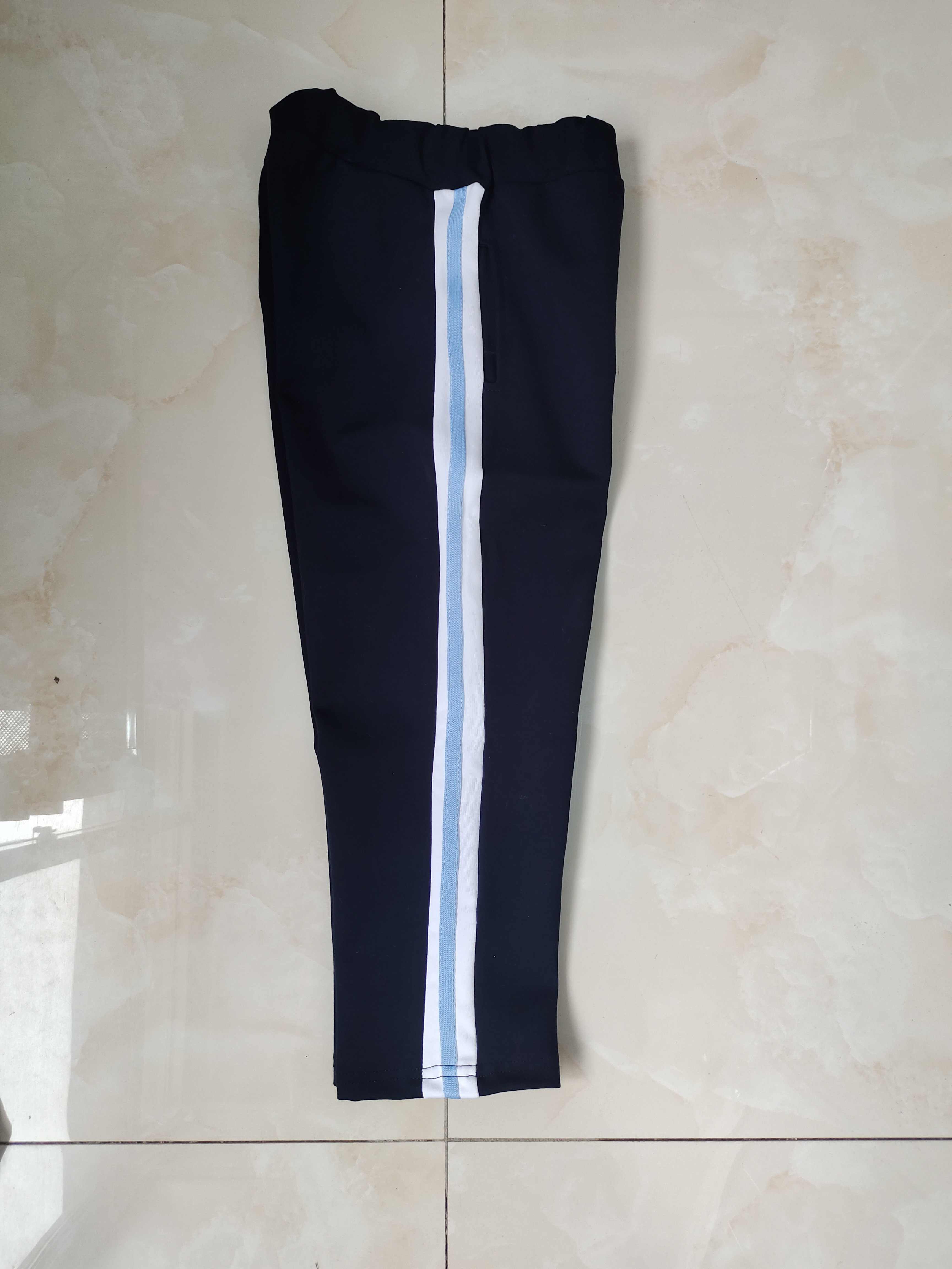 CUSTOM-MADE SPRING AUTUMN AND WINTER BOYS AND GIRLS SCHOOL PANTS THE SAME SWEATPANTS NAVY BLUE STITCHING 4CM WHITE-EDGED HAZE BLUE STRIPED VELVET TROUSERS