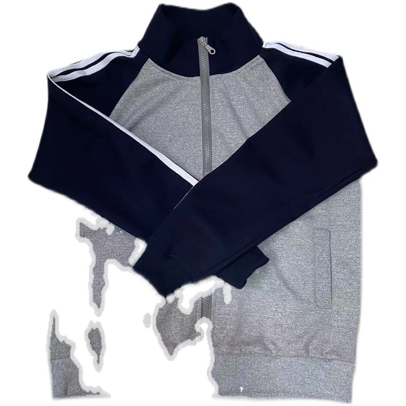 CUSTOM-MADE UNI SPRING AUTUMN AUTUMN AND WINTER SPORTS TOPS LIGHT GRAY STITCHING NAVY BLUE TWO WHITE BARS CASUAL SPORTS