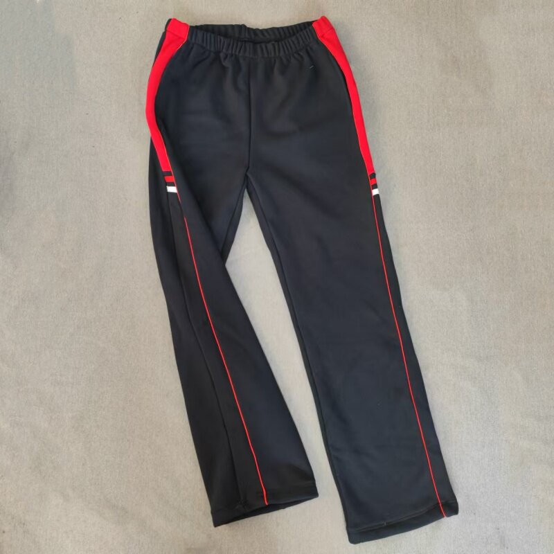 CUSTOM-MADE SPRING AUTUMN AND WINTER BOYS AND GIRLS SCHOOL PANTS THE SAME SWEATPANTS NAVY BLUE STITCHING RED AND WHITE BARS PLUS RED THIN STRIPES AND FLEECE PANTS