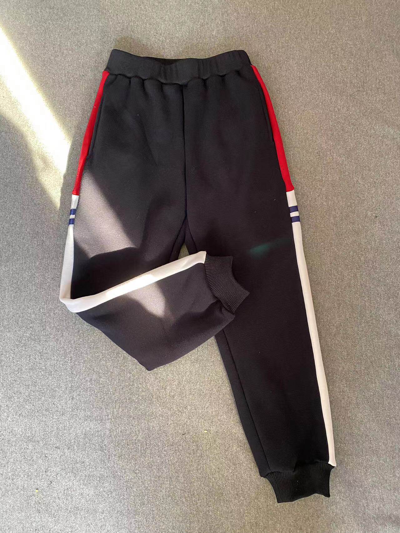CUSTOM-MADE SPRING AUTUMN AND WINTER BOYS AND GIRLS SCHOOL PANTS THE SAME SWEATPANTS NAVY BLUE STITCHING BURGUNDY AND WHITE WIDE STRIPED FLEECE TROUSERS